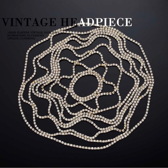 FDESIGNER RHINESTONE HEADPIECE Cap vintage crystal wedding flapper hair jewelry - Picture 2 of 3